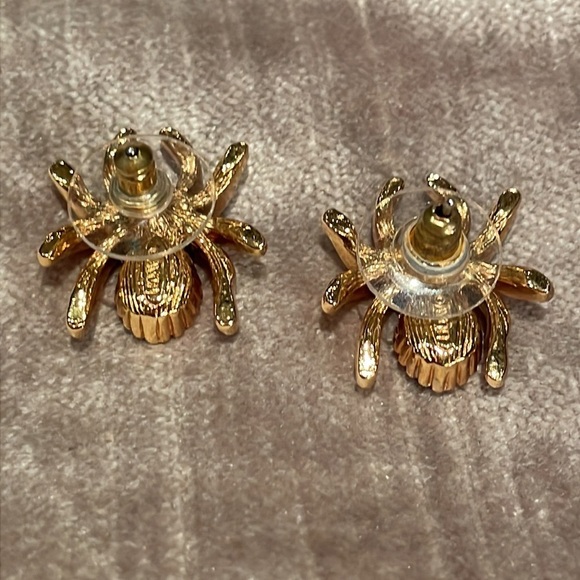 Vintage Avon Gold Spider Earrings CZ Diamond - Picture 5 of 5